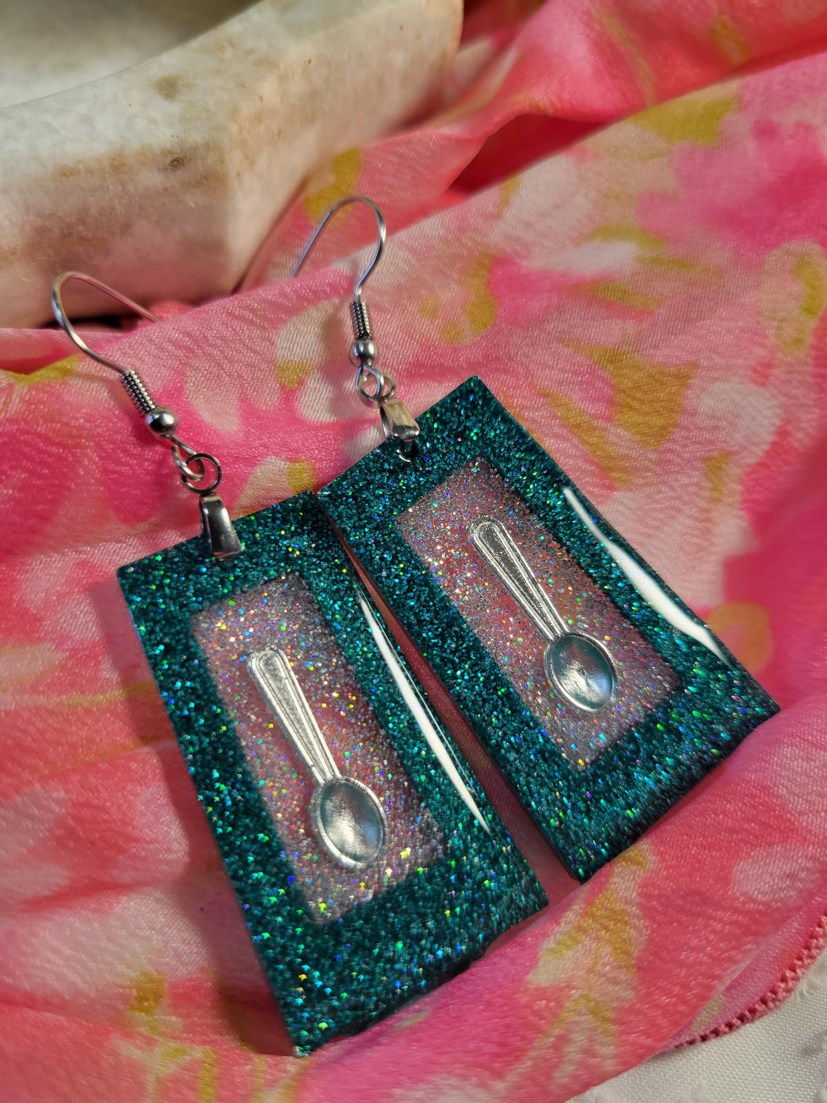 Spoonie resin dangle earrings; custom