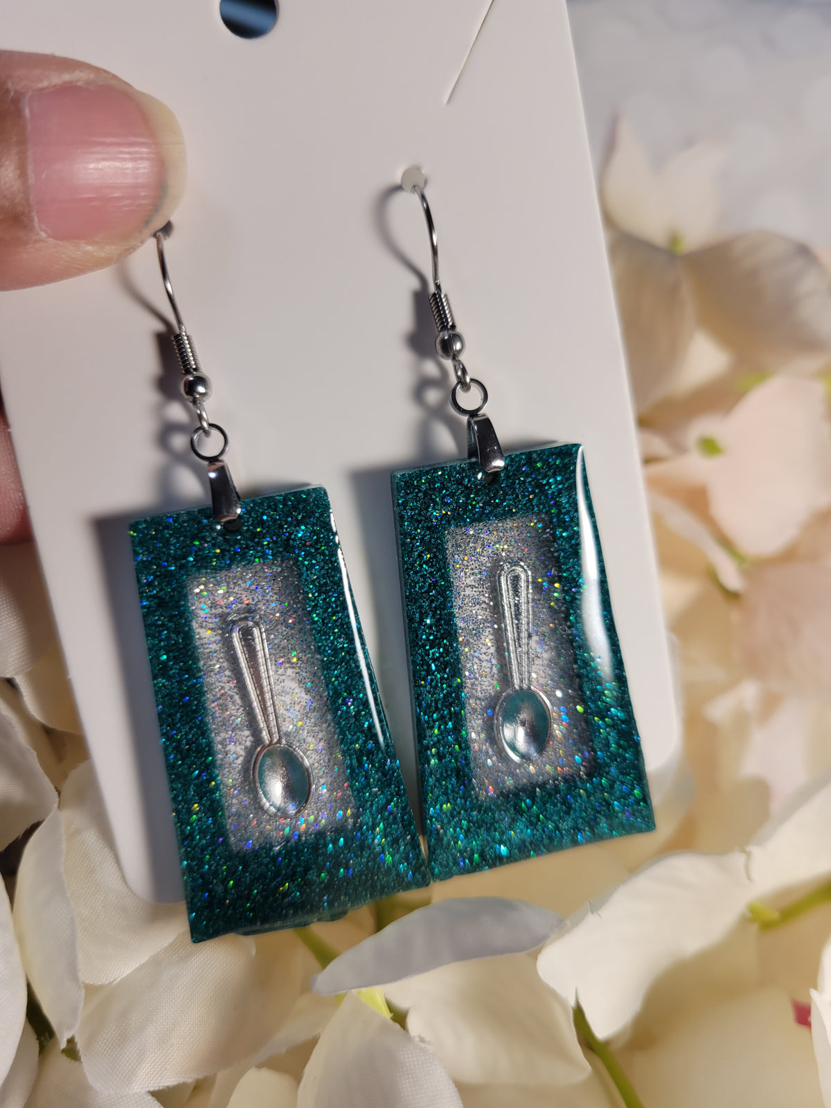 Spoonie resin dangle earrings; custom