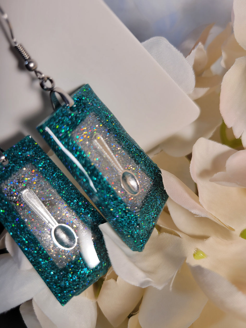 Spoonie resin dangle earrings; custom
