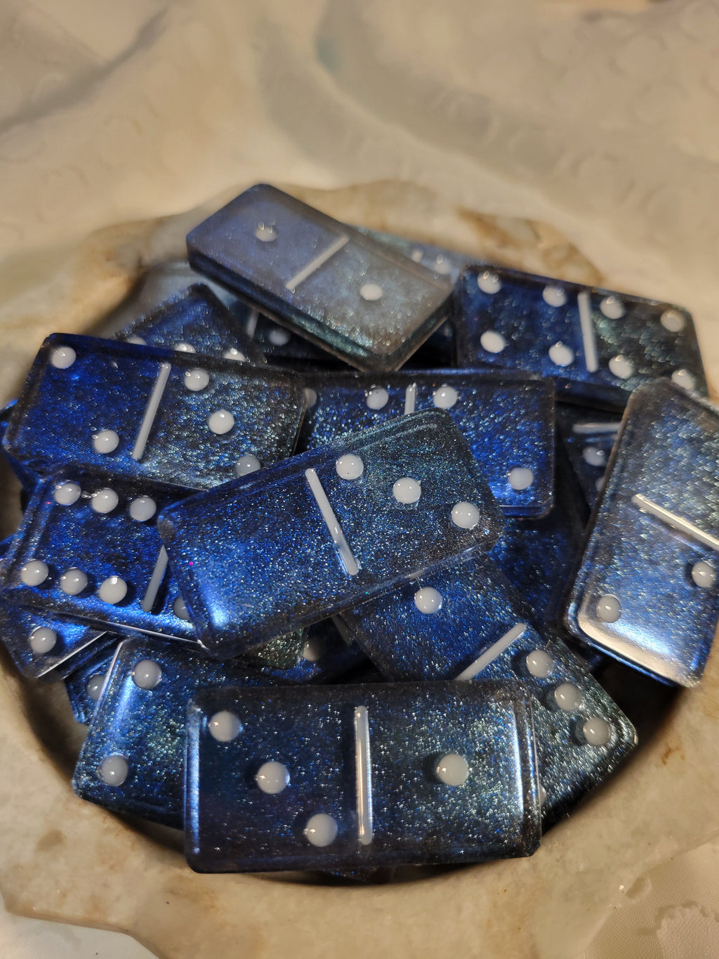 Dallas Cowboys inspired dominoes set; double 6's; Silver and blue
