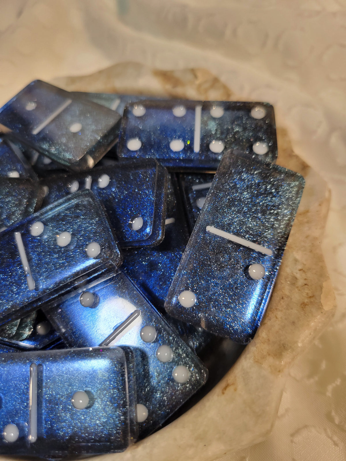 Dallas Cowboys inspired dominoes set; double 6's; Silver and blue