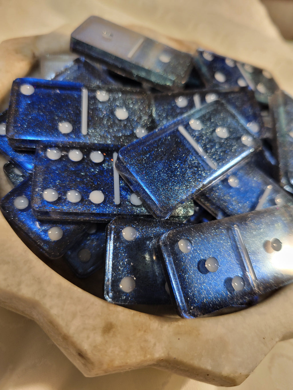 Dallas Cowboys inspired dominoes set; double 6's; Silver and blue
