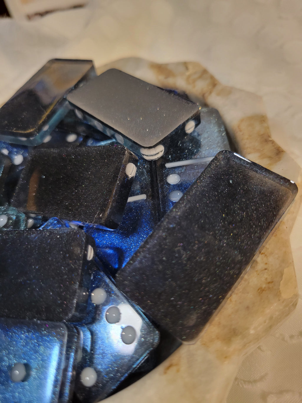 Dallas Cowboys inspired dominoes set; double 6's; Silver and blue