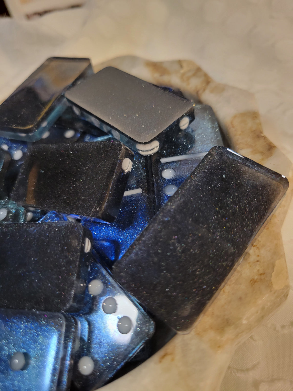 Dallas Cowboys inspired dominoes set; double 6's; Silver and blue
