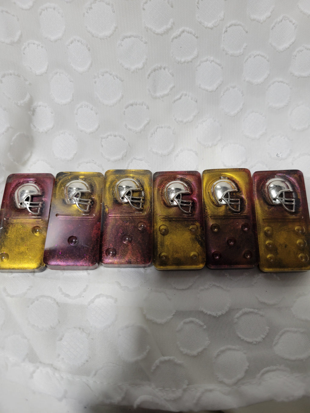 Burgundy and Gold Commanders inspired domino set; double 6's