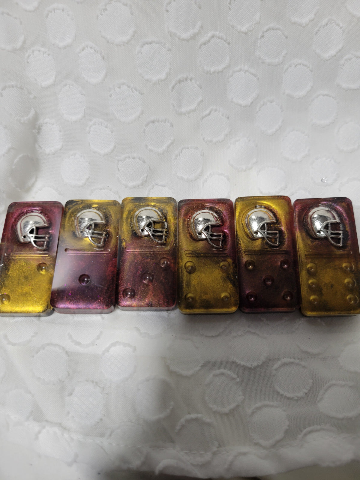 Burgundy and Gold Commanders inspired domino set; double 6's