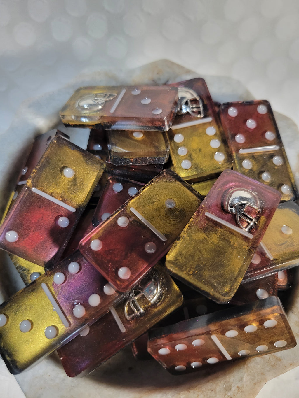 Burgundy and Gold Commanders inspired domino set; double 6's