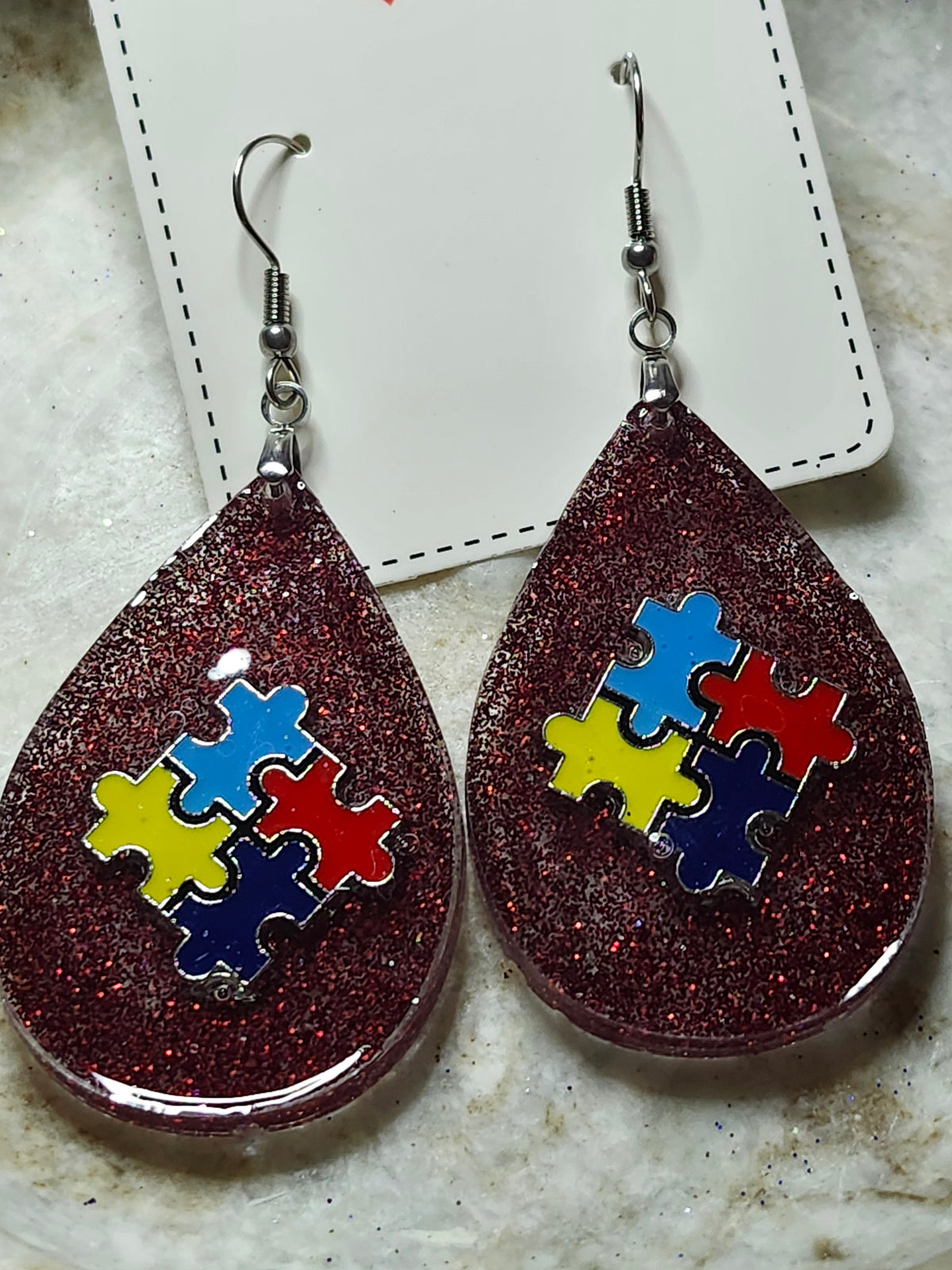 Autism inspired teardrop dangle earrings