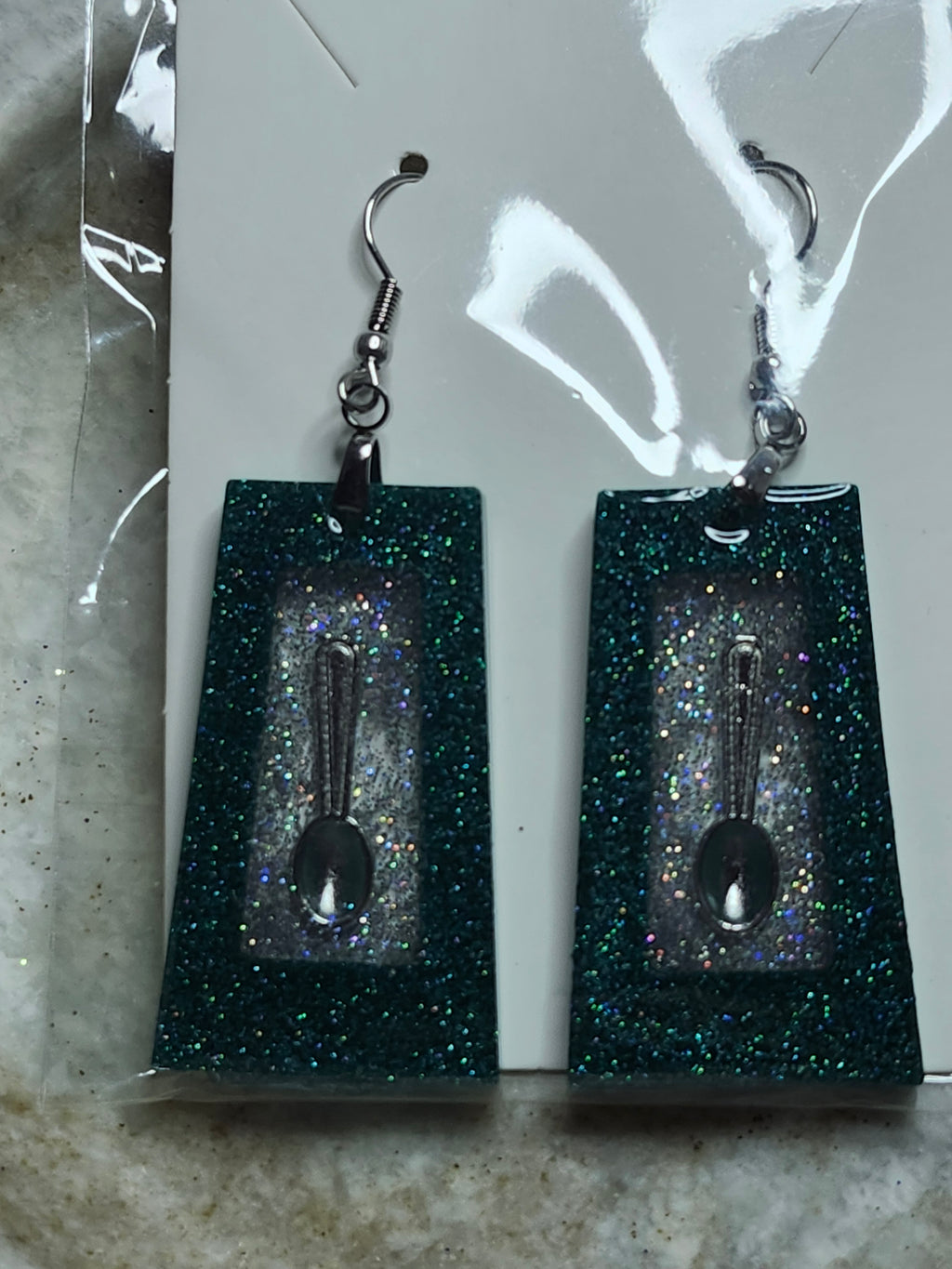 Spoonie resin dangle earrings; custom