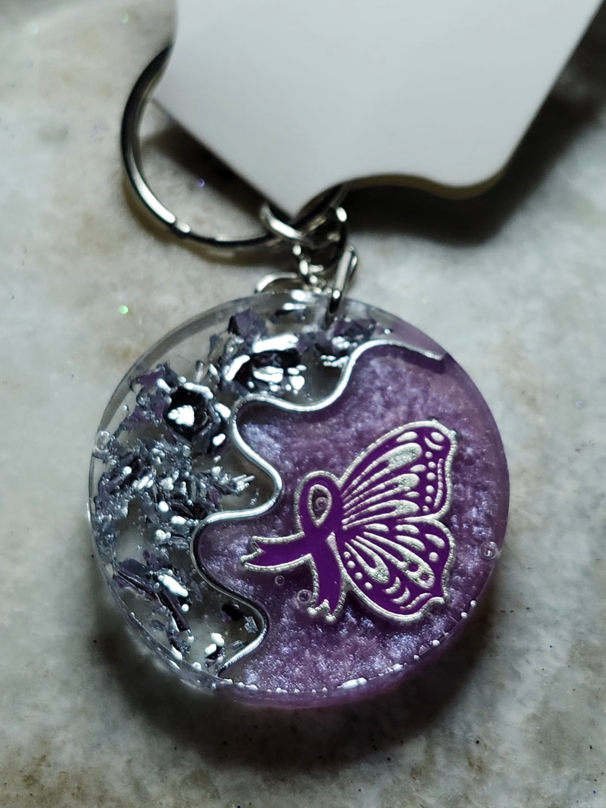 Fibromyalgia Epilepsy Lupus Inspired Purple Ribbon Keychain