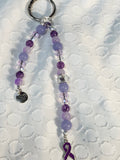 Purple ribbon inspired keychain accessory; Fibromyalgia, Lupus, Epilepsy, Domestic Violence