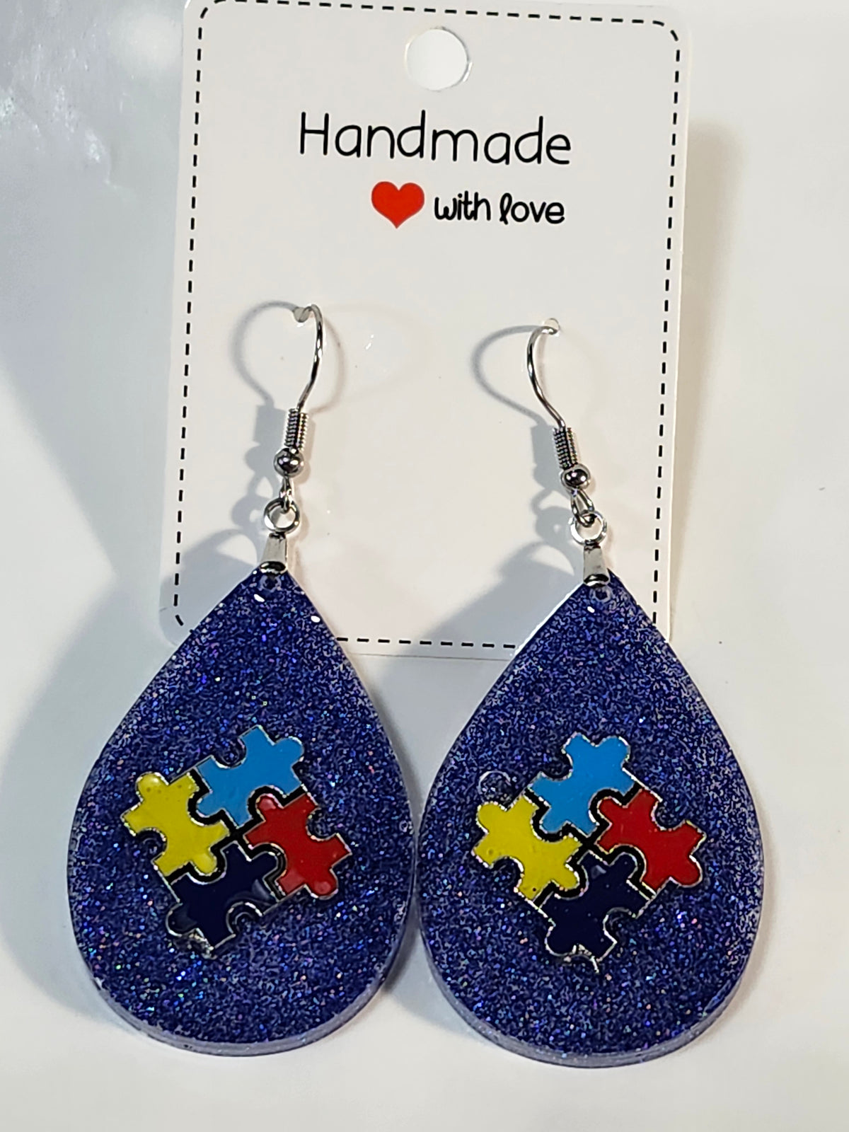 Autism inspired teardrop dangle earrings