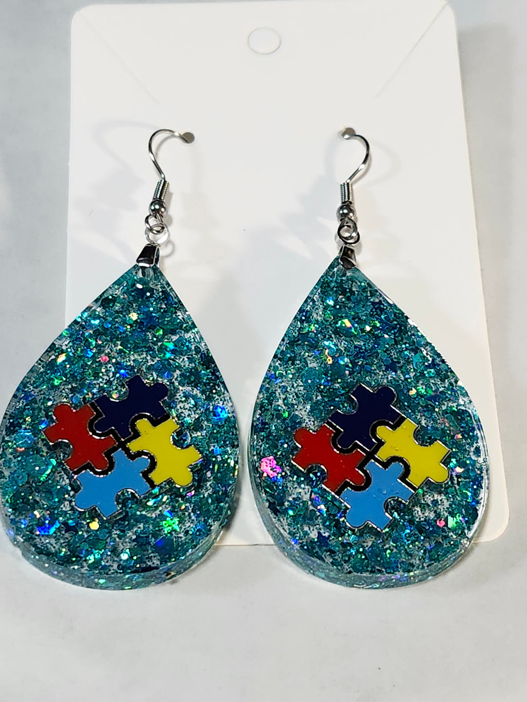 Autism inspired teardrop dangle earrings