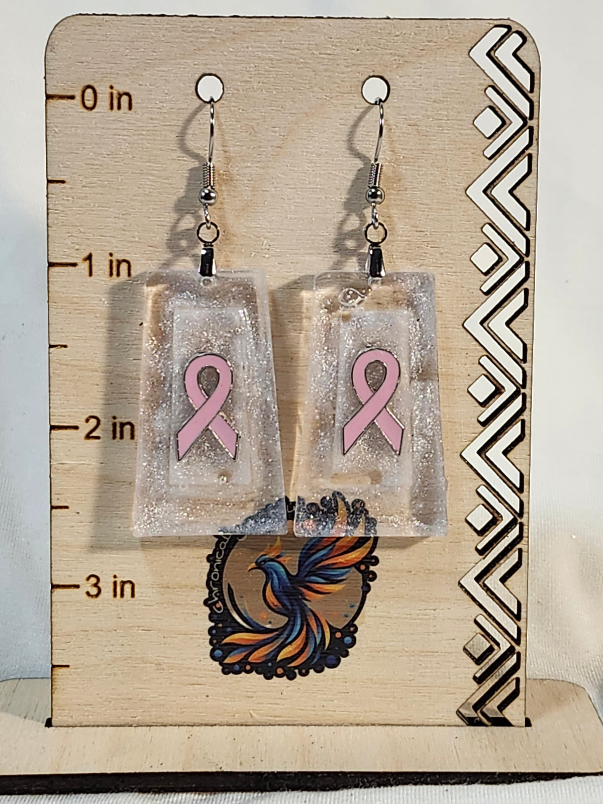 Breast Cancer Inspired Rectangle Dangle Earrings; Custom