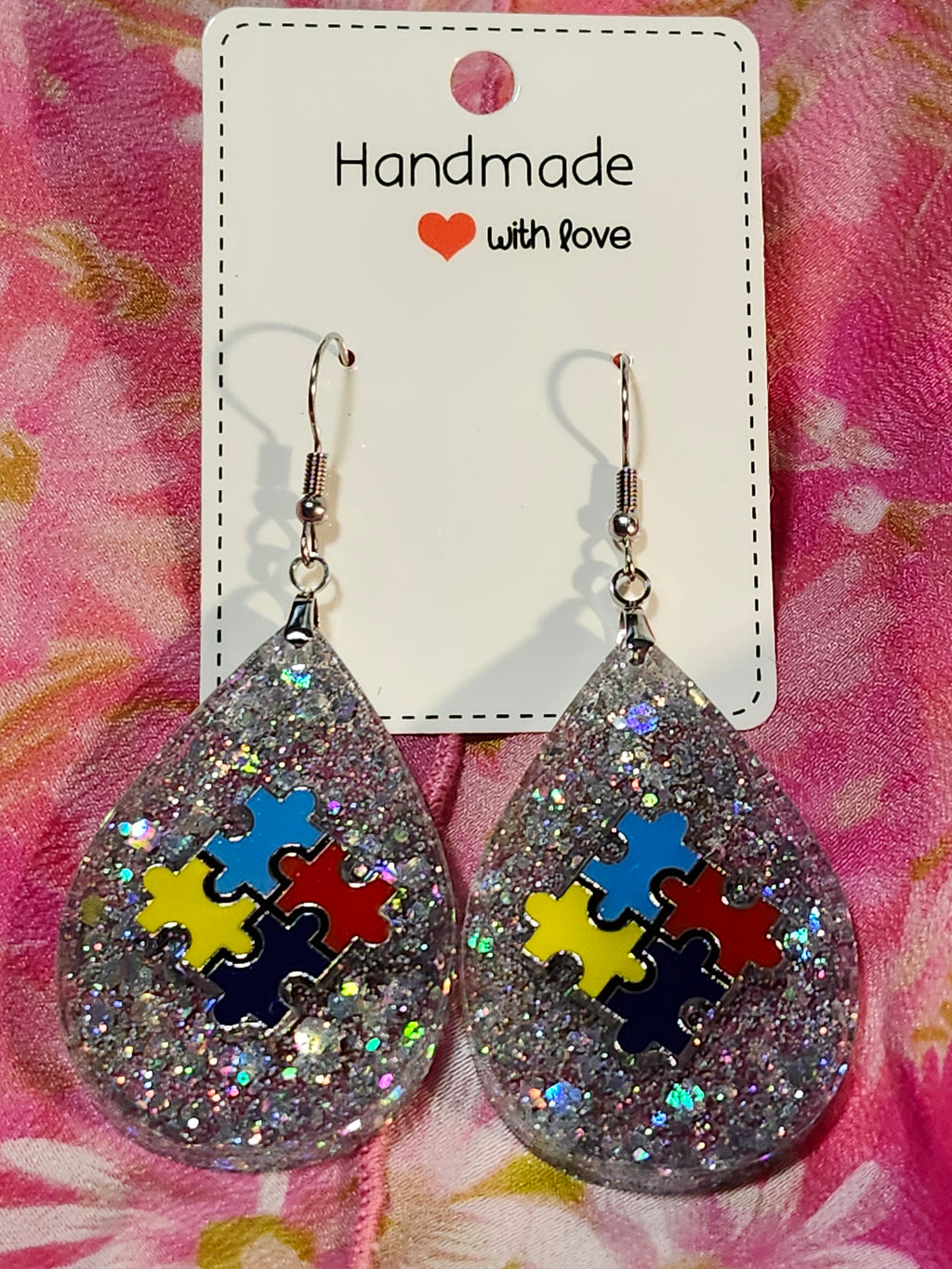 Autism inspired teardrop dangle earrings