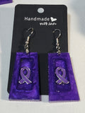 Purple ribbon inspired resin dangle earrings; Fibromyalgia, Lupus, Domestic Violence