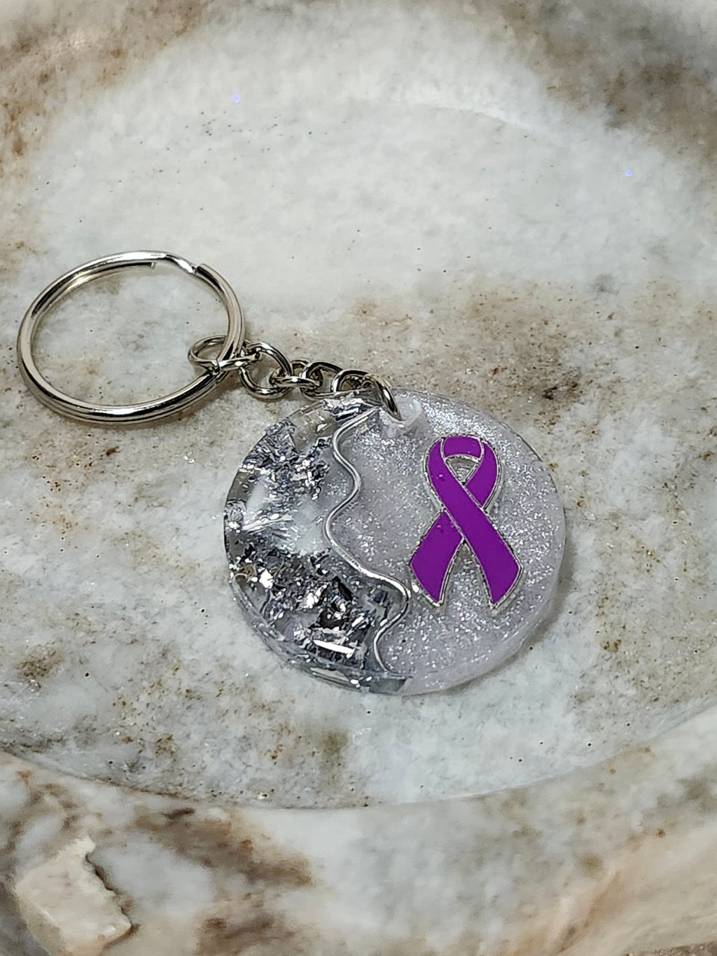 Fibromyalgia Epilepsy Lupus Inspired Purple Ribbon Keychain
