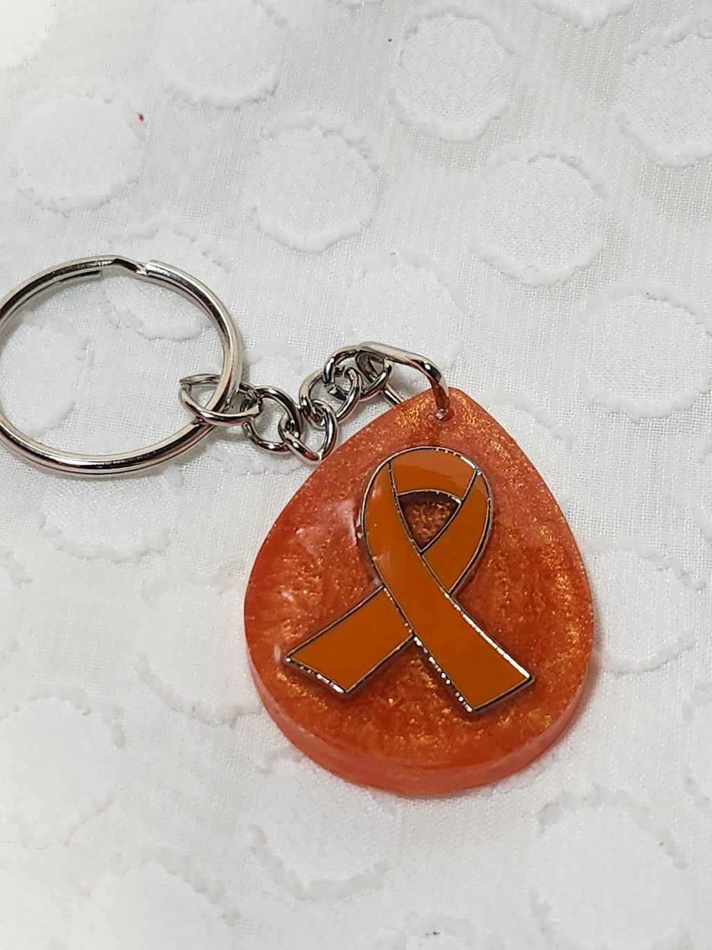 Orange ribbon awareness keychain; Multiple Sclerosis