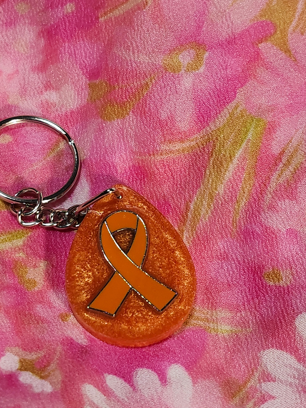 Orange ribbon awareness keychain; Multiple Sclerosis