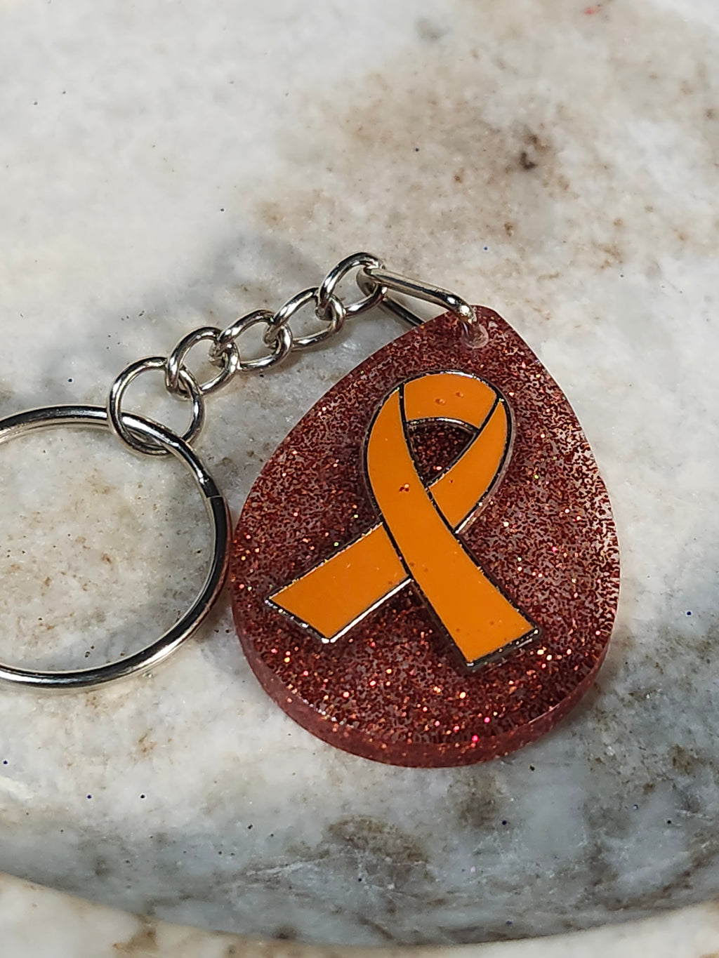 Orange ribbon awareness keychain; Multiple Sclerosis