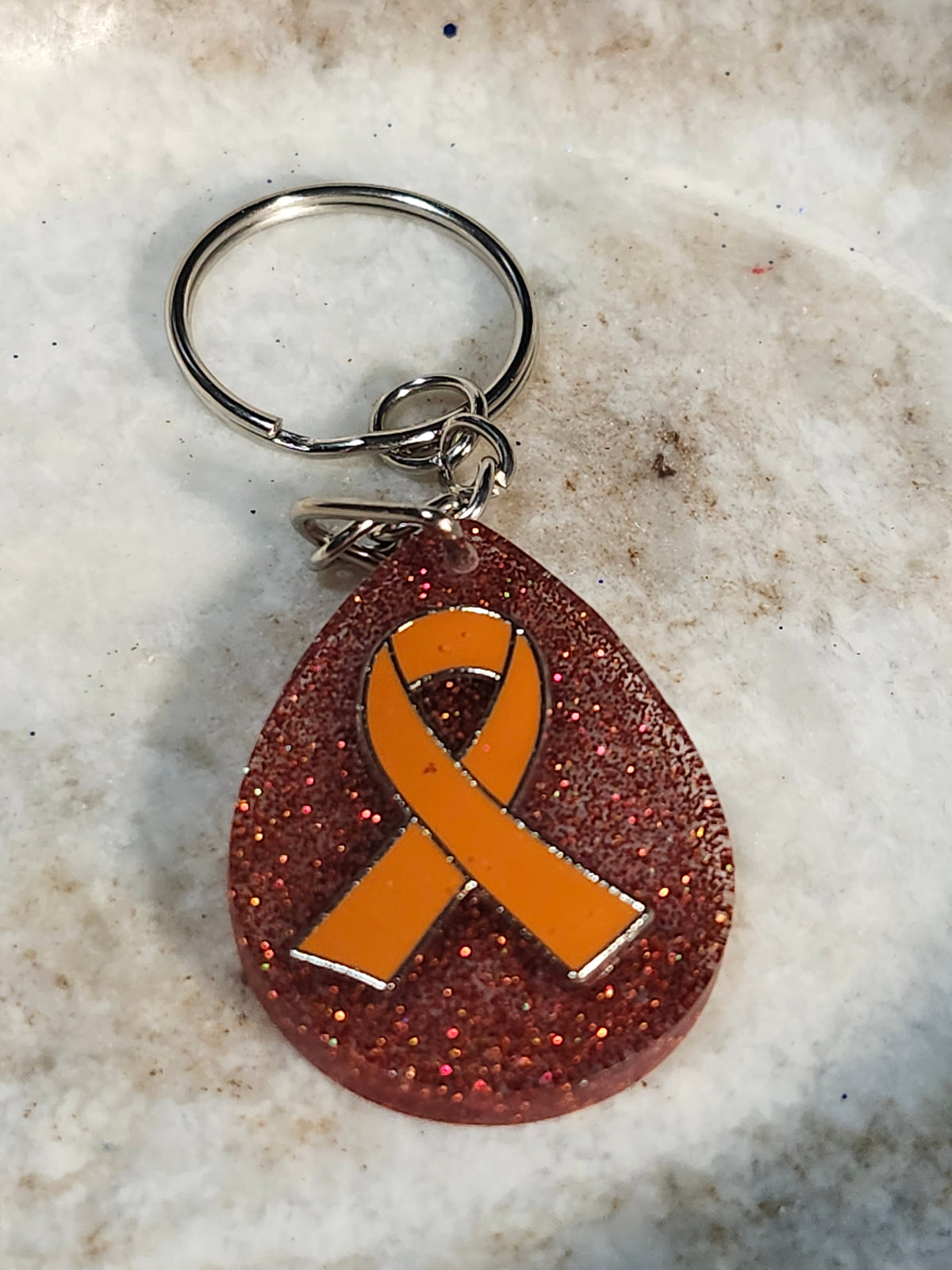 Orange ribbon awareness keychain; Multiple Sclerosis