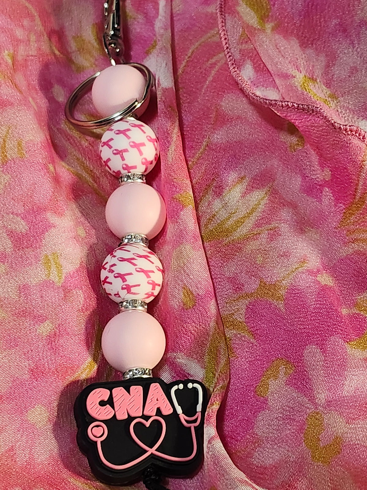 Breast Cancer Awareness Nurse and CNA bag charm, badge clip