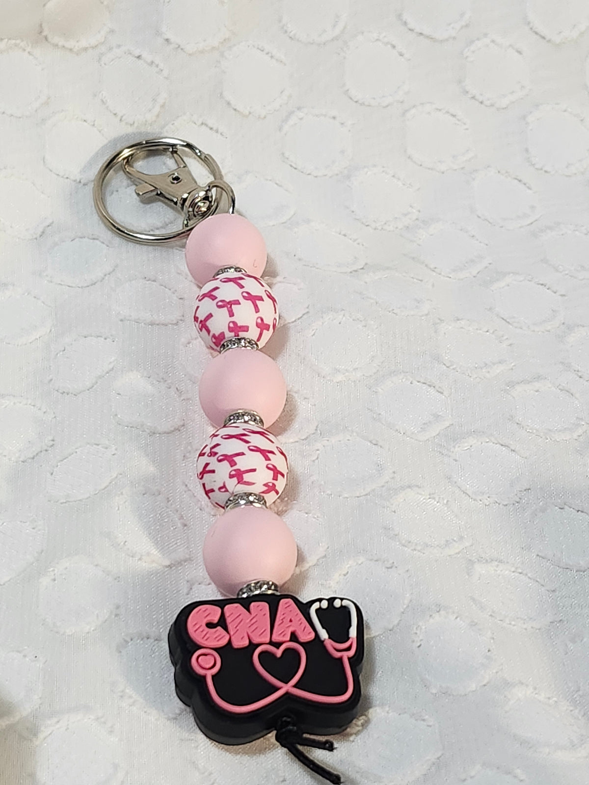 Breast Cancer Awareness Nurse and CNA bag charm, badge clip