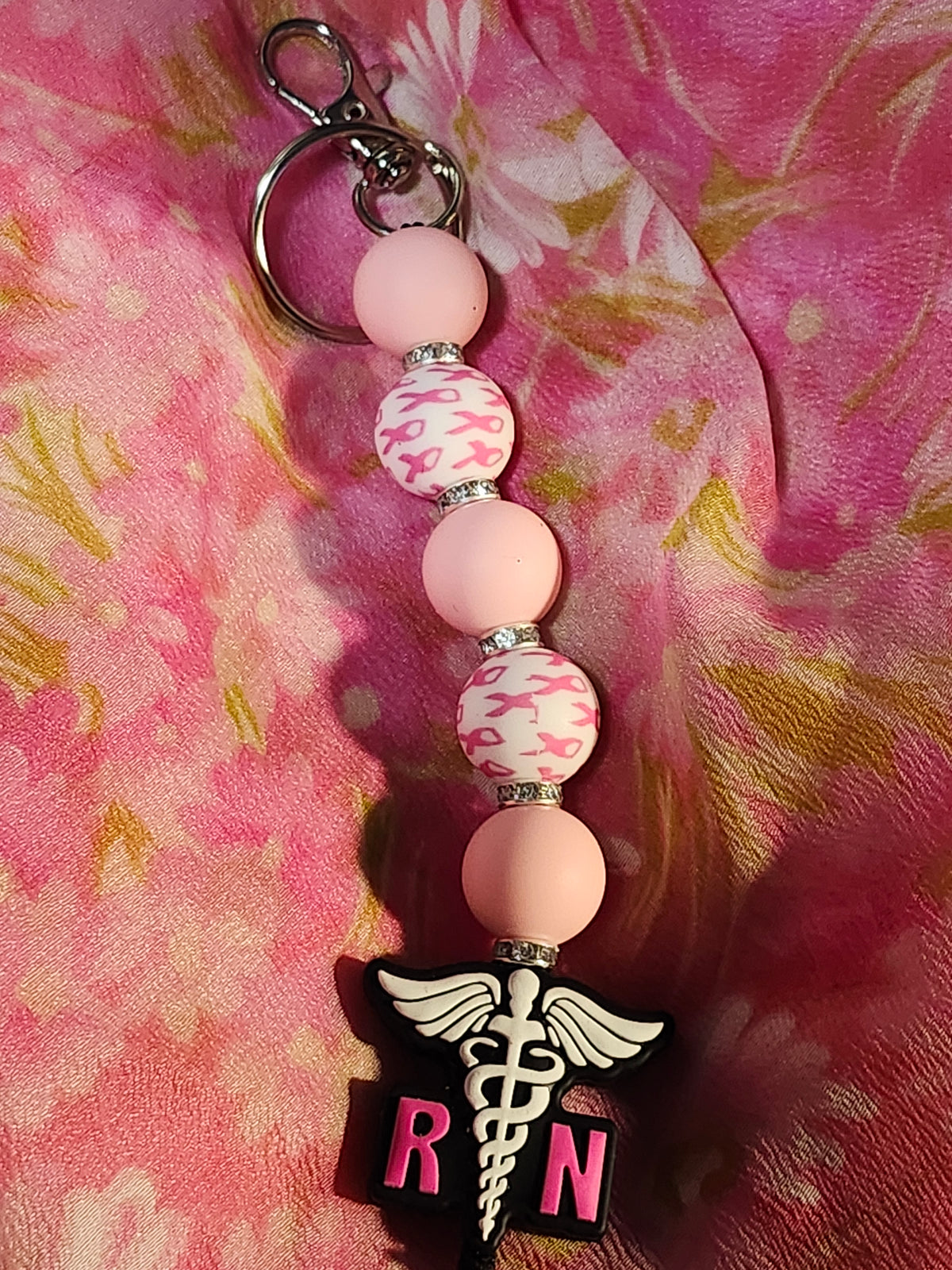 Breast Cancer Awareness Nurse and CNA bag charm, badge clip