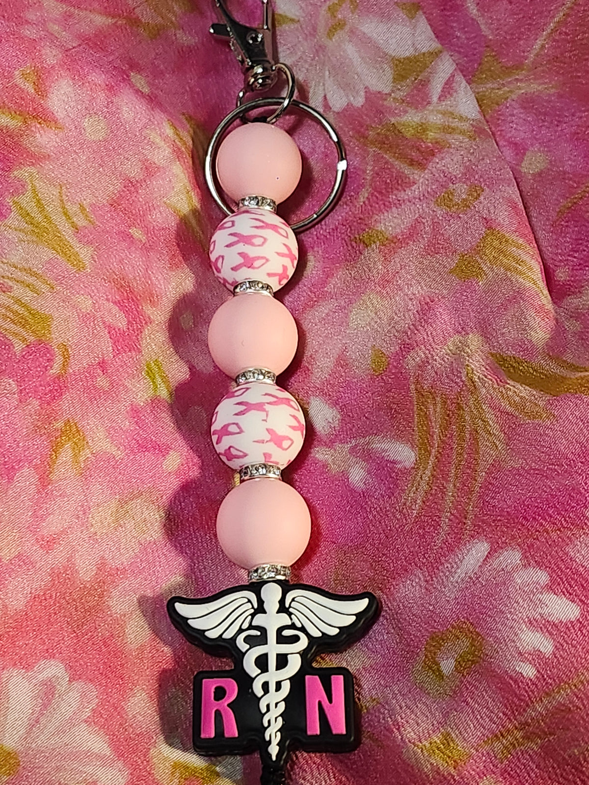 Breast Cancer Awareness Nurse and CNA bag charm, badge clip