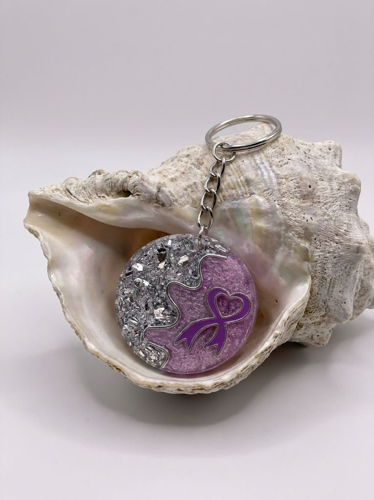Purple ribbon handmade keychains