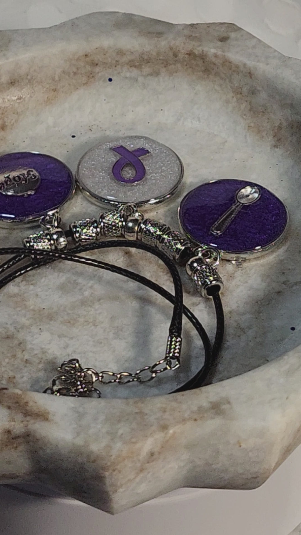 Purple ribbon awareness pendant necklace; Fibromyalgia, Lupus, epilepsy, domestic violence