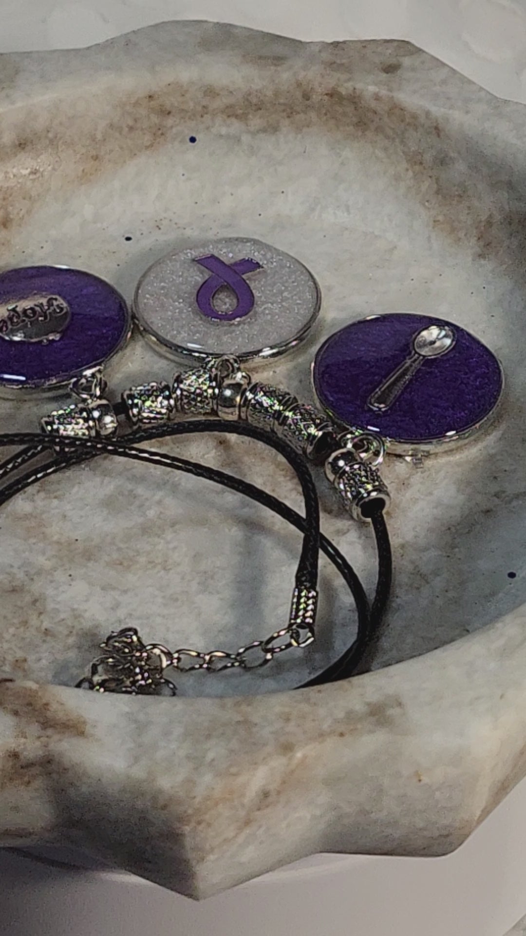 Purple ribbon awareness pendant necklace; Fibromyalgia, Lupus, epilepsy, domestic violence