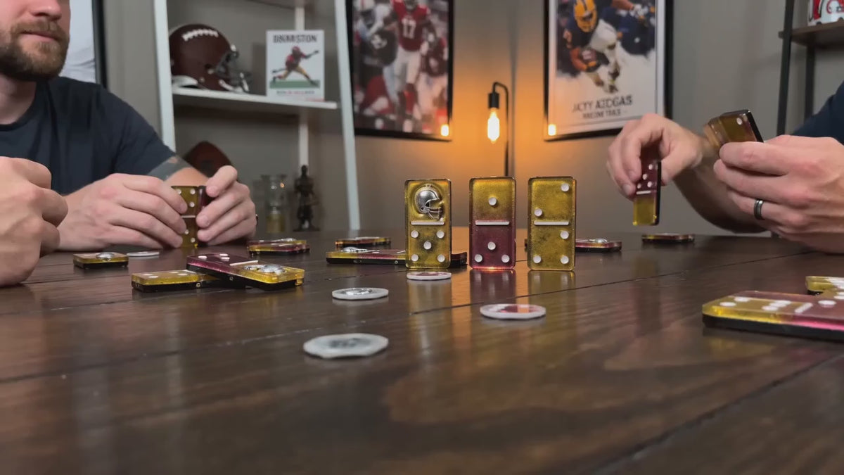 Burgundy and Gold Commanders inspired domino set; double 6's